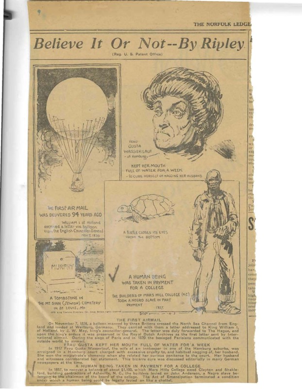 A cartoon in Ripley's Believe It Or Not depicting Joe Anderson. Courtesy of The Southern Appalachian Archives.