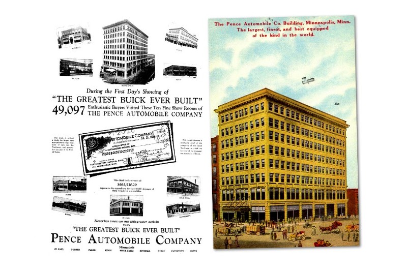 Postcard and ads from the first years of the Pence Automobile Company in Minneapolis from the Nokohaha History Blog