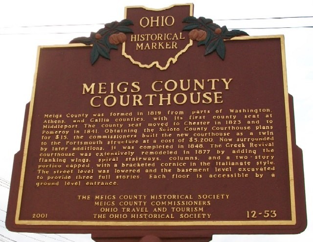 This is side B of the marker. It tells about the Meigs County Courthouse and the circumstances around its erection. 