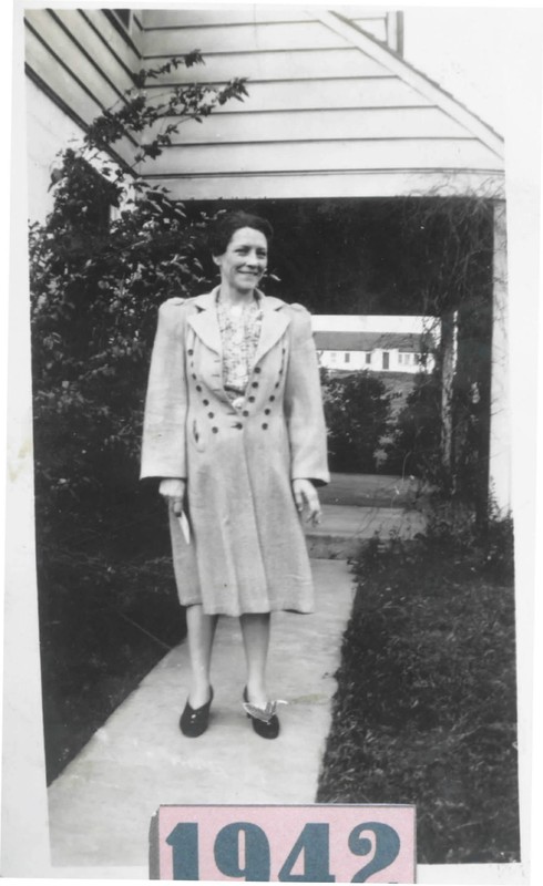 Ruth Heinz in front of E-15 porch in 1942