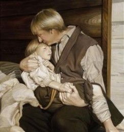 Painting depicting Joseph Smith Jr. being held by his father before the surgery.