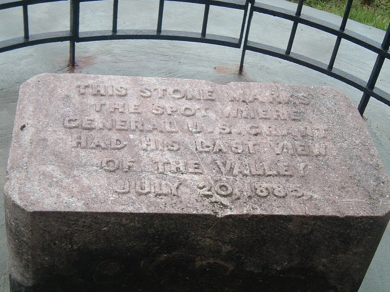 The stone marker showing the spot where Grant viewed the valley for the last time