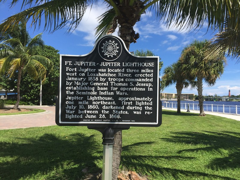 Fort Jupiter, originally located on the south side of the Jupiter River at Jones Creek, about three miles inland from Jupiter Inlet. 

 Originally it wes a settlers' fort, then a Seminole Indian detention camp by the Army. The post was relocated in 1855