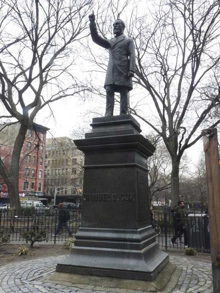 This monument to Samuel Sullivan Cox was funded by appreciative postal workers