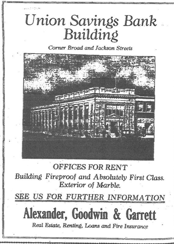 Ad for office spaces in Union Savings Bank Building c. 1917