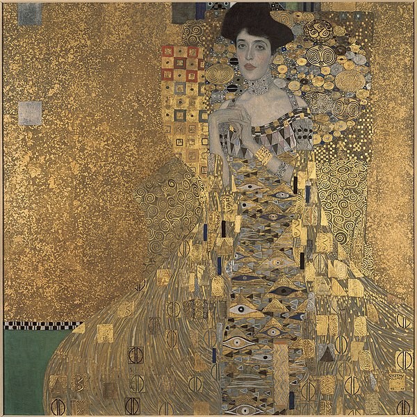 Gustav Klimt's "Portrait of Adele Bloch-Bauer I." The painting was created in 1907 using oil paints and silver and gold leaf on canvas.