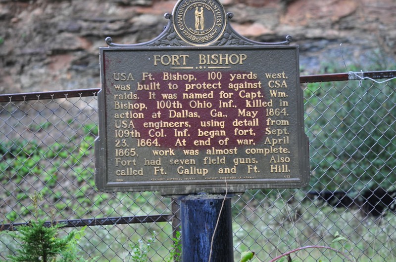 Fort Bishop Historical Marker Located on the Left hand side of route 2565. You can see the sing after you pass Big Sandy News.