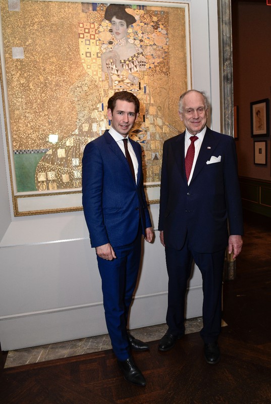 Ronald Lauder and Austrian Chancellor Sebastian Kurz pause for a picture in front of Klimt's masterpiece, "Portrait of Adele Bloch-Bauer I."