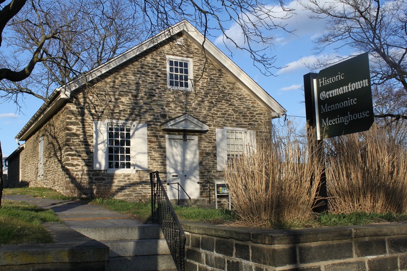 Early spring at historic 1770 Germantown Mennonite Meetinghouse