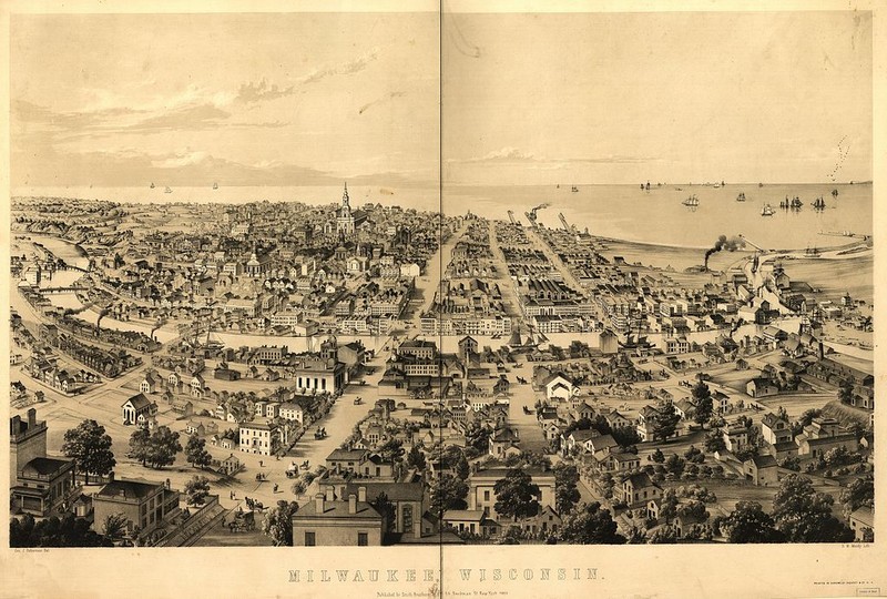 Milwaukee in 1858, after a drawing by George J. Robertson; lithograph by David William Moody. - Library of Congress Prints and Photographs Division Washington, D.C. 