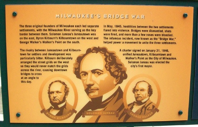 This marker on the River Walk offers a brief history of the Bridge War. For more information, please click the links below. 