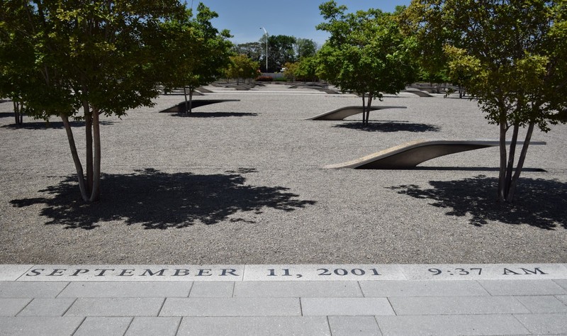 Inscription on the memorial grounds that indicate the date and time of the attack on the Pentagon. Photo courtesy of Terry Hall