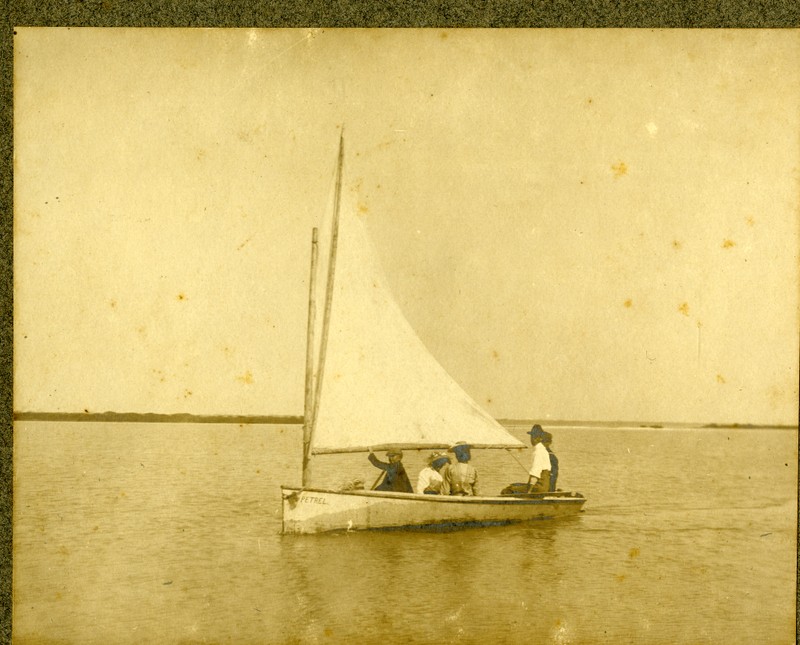 Homer Mohr and friends sailing, location Johns Pass, Madeira Beach, Florida, circa 1910.