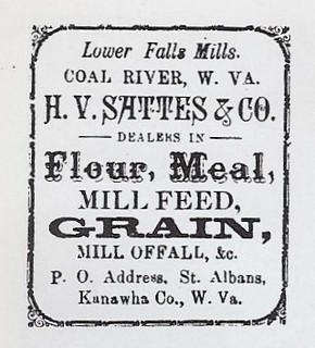 Advertisement for products produced at Sattes Mill from Kanawha County Images pg. 174.