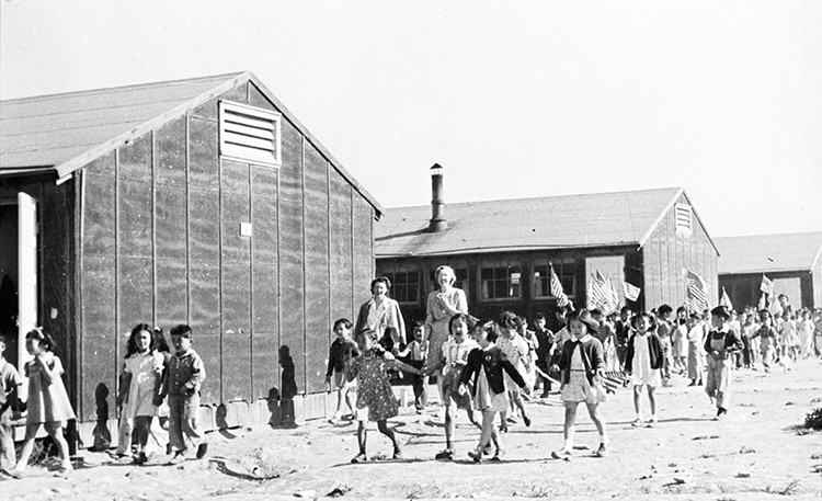 School children in the Minidoka Relocation Center; 1940s.
Photo courtesy of Densho Digital Archive