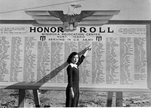 Honor Roll of Japanese Americans who served in the U.S. Army during WWII. The Honor Roll sign has since been reconstructed.
Photo courtesy of Jason Hickey through Flickr's Creative Commons