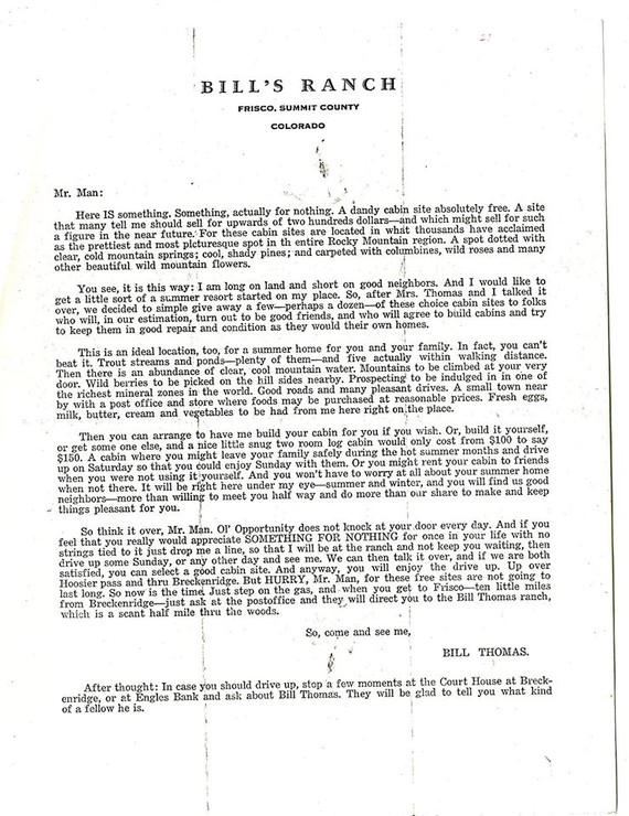 A copy of the Mr. Man letter, written by Bill Thomas.