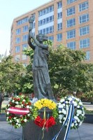 The Chinese Goddess of Democracy was chosen as the centerpiece for the memorial as a reference to the Tienanmen Square Massacre.