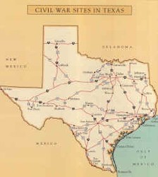 Map of Civil War sites in Texas