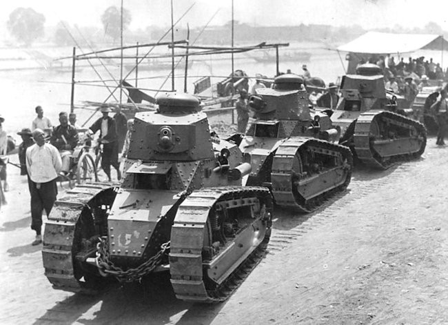 US Marine Corps M1917 tanks in China 
An example of an M1917 tank is curated within the America and War exhibit of the Virginia Military Museum. 
Photo: http://www.tanks-encyclopedia.com/ww1/US/M1917-light-tank/