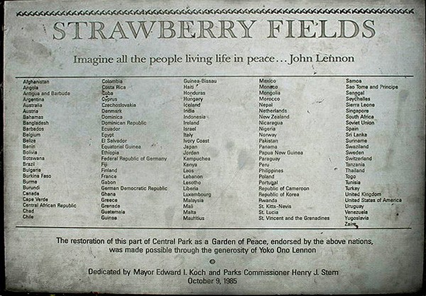 All the countries that contributed to Strawberry Fields.