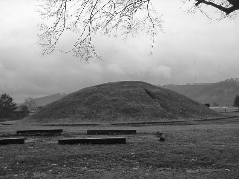 Adena burial mound located in Shawnee Park, in Dunbar, West Virginia. 1953