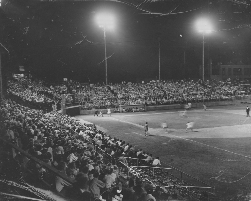 A game under the lights at Smith Field (Courtesy of the History Museum, South Bend)