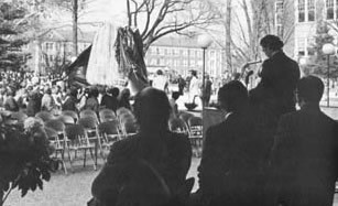 The memorial fountain in the center of campus in 1972.