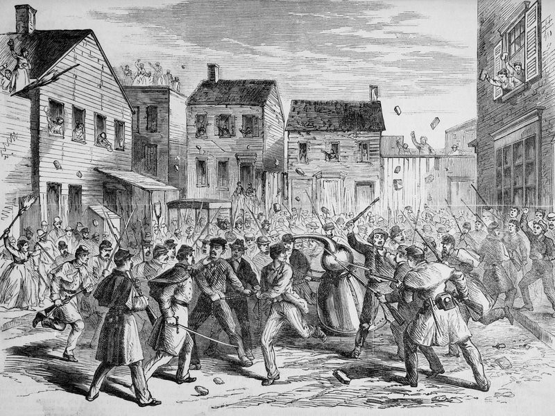 An illustration from Frank Leslie's Illustrated Newspaper that depicts soldiers raiding an illegal distillery in Brooklyn in 1869. (© Bettmann/CORBIS)