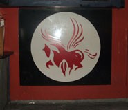 The Pegasus Lounge's signature red and Black sign.