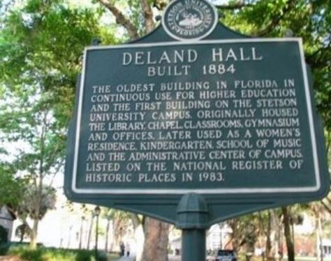 Historical marker on campus.