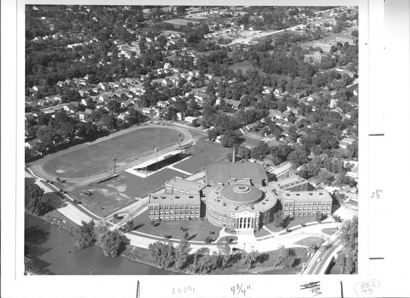 An aerial view of North Side High School and North Side High School Field