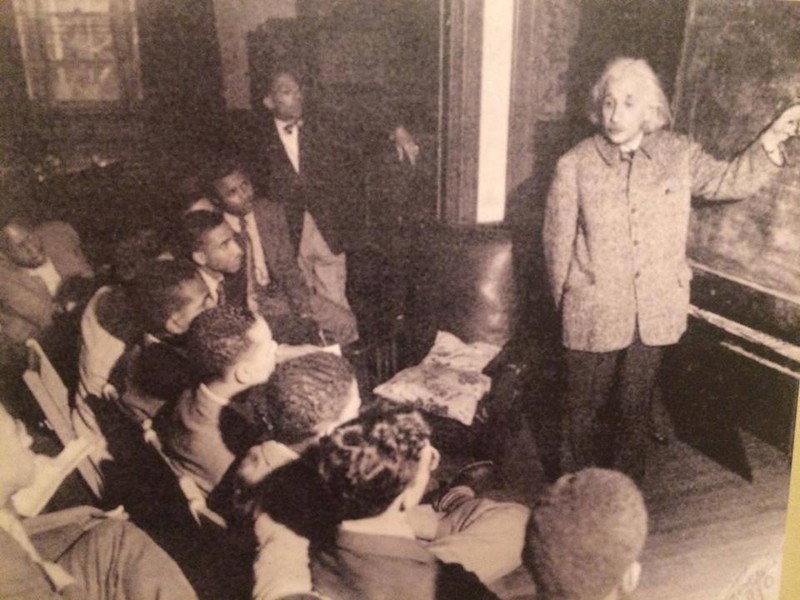 Einstein teaching a physics course at Lincoln University, a HBCU in Pennsylvania.