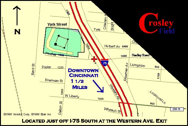 Map Showing Where Crosley Field was Located Before Destruction in 1972