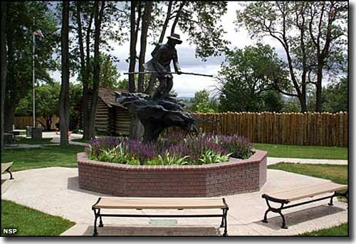 Statue to Snowshoe Thompson located in Mormon Station. 