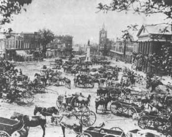 1884 photo of Morgan Square and the Daniel Morgan Monument. Courtesy of the Spartanburg County Public Libraries Herald Journal collection