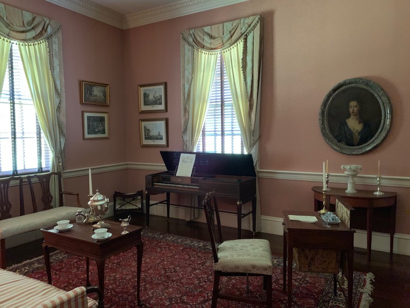 One of the parlors in the reconstructed mansion. The fortepiano that is pictured belonged to Margaret.