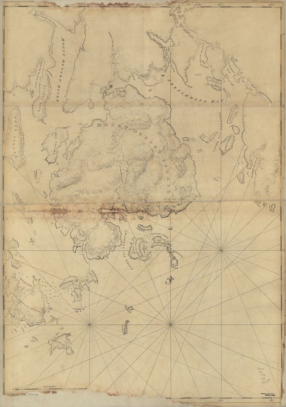 A 1776 map of the Maine coastline nearby. Ellsworth is just off the upper left edge near the mouth of the "Mount Desert River" (now called Union River). Col. Black may have led his militia to Mt. Desert Island during the War of 1812.