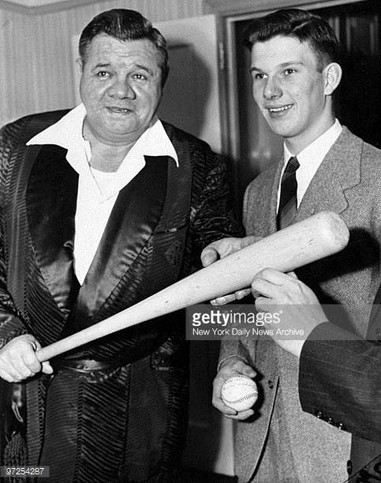 Babe Ruth poses with Boy Scout Harvard Hodgkins. Hodgkins and his family were flown to New York for his role in catching the spies. He was given the keys to the city, and an autograph from the baseball legend. (Getty Images).
