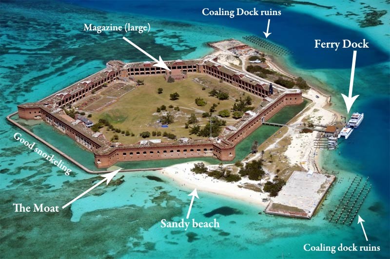 Aerial map of the island and Fort Jefferson 