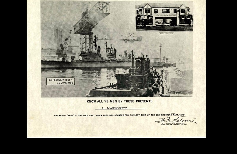 Certificate Issued for the Closing of the Brooklyn Navy Yard. Source: Brooklyn Navy Yard