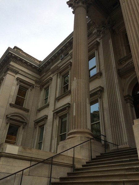 A close view of the building.