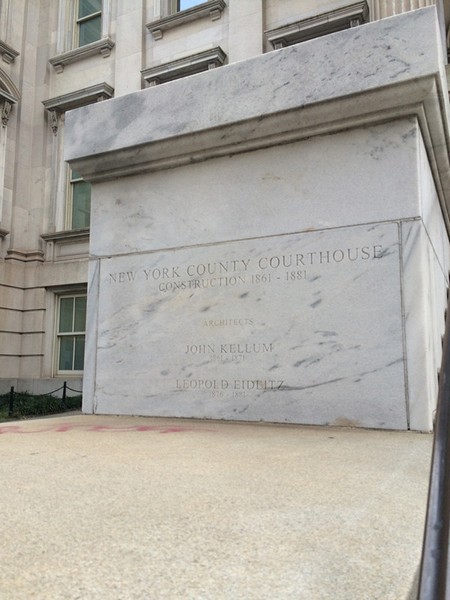 Stone indicating the construction of the New York County Courthouse, also known as the Tweed Courthouse.