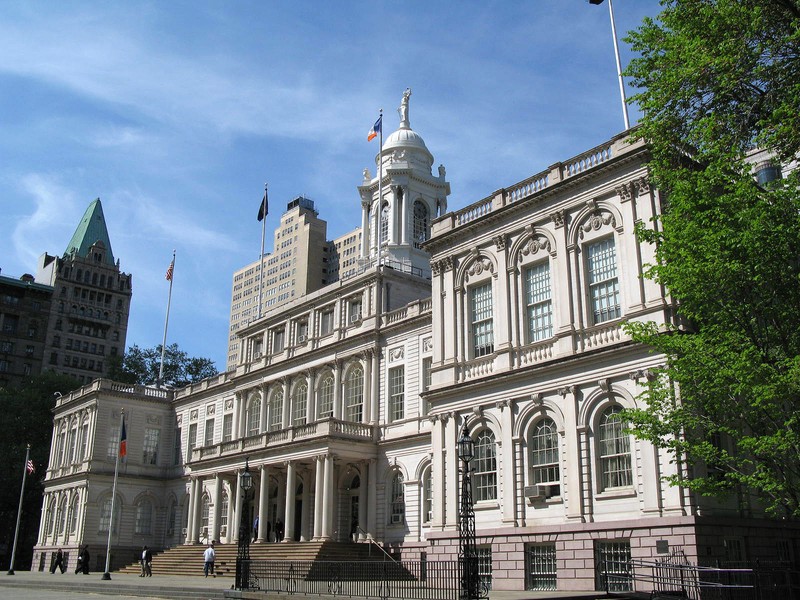 Outside of City Hall's main entrance.