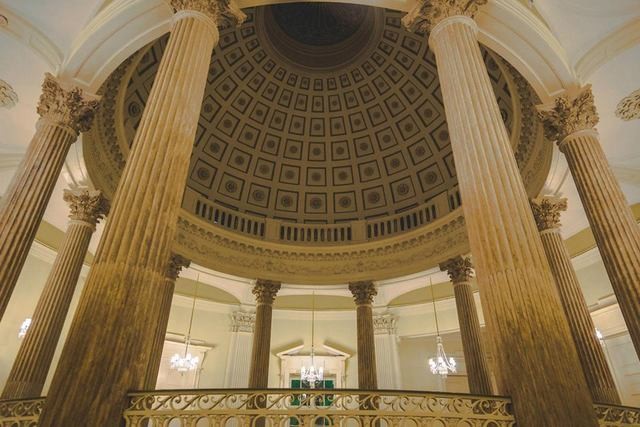 The view of the coffered dome from the second floor.