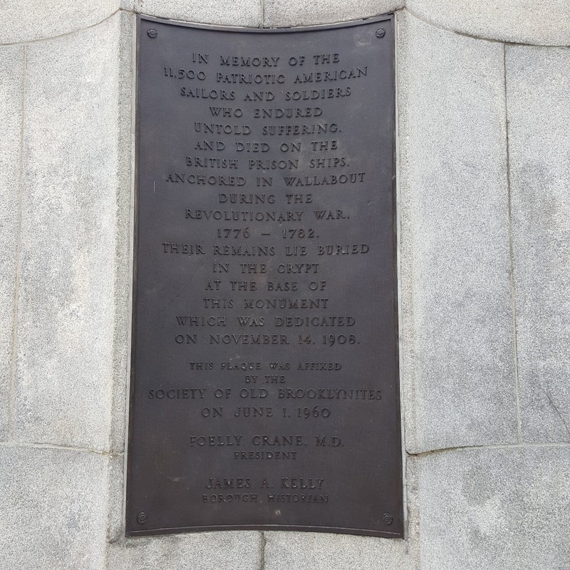 The Prison Ship Martyrs' Monument's Plaque.