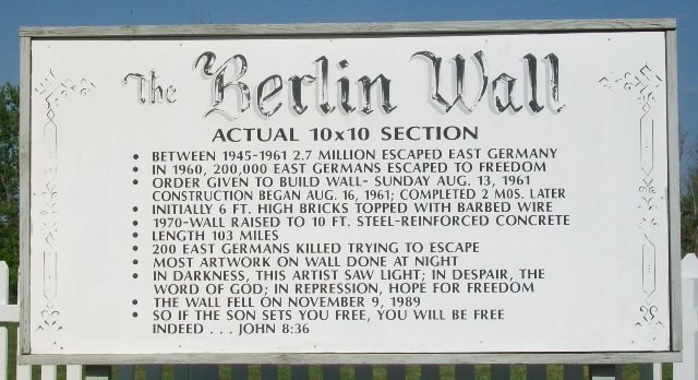 The marker at the site which talks about the Berlin Wall and the actual section that is beside.