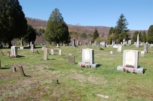 Nearby Harmony cemetery. The two large headstones center-left are of Isaac and Elizabeth Hale. On the far left stands the grave of Emma and Joseph's firstborn, Alvin, who died here not long after his birth. 