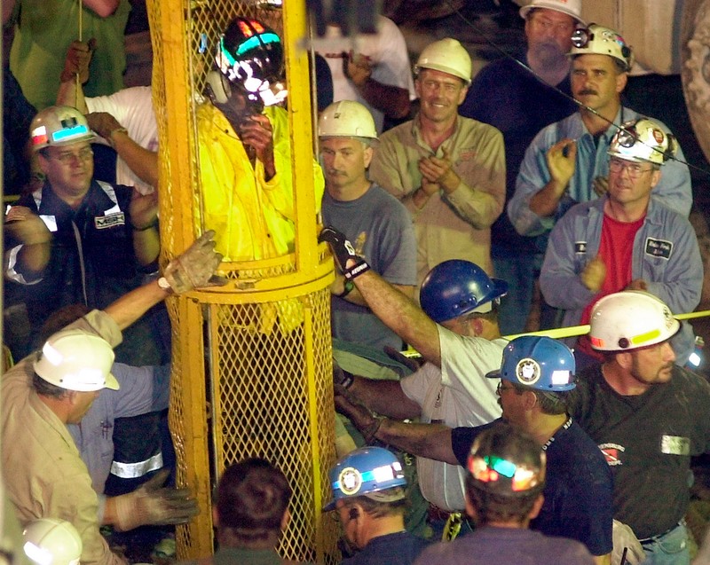 Bringing the miners up from the mine