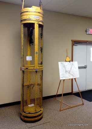 the actual rescue capsule used to bring the miners up now located in the visitor's center.